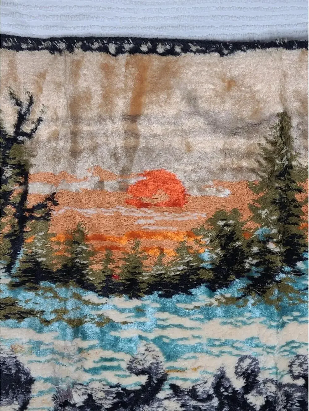 Vtg Velvet Tapestry Cotton Wall Art 41x20” Winter Sleigh Dogs Scene Retro